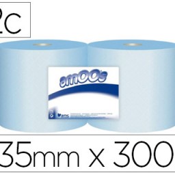 2 rollos papel secamanos industrial Amoos 2 capas 235mm.x300m. color azul